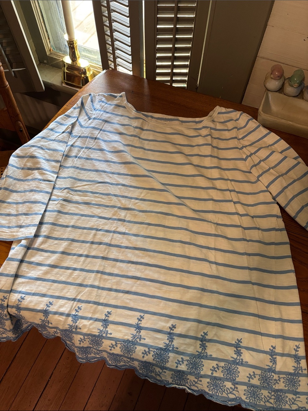 Talbots Striped Cotton Crewneck Tee in White and Light Blue